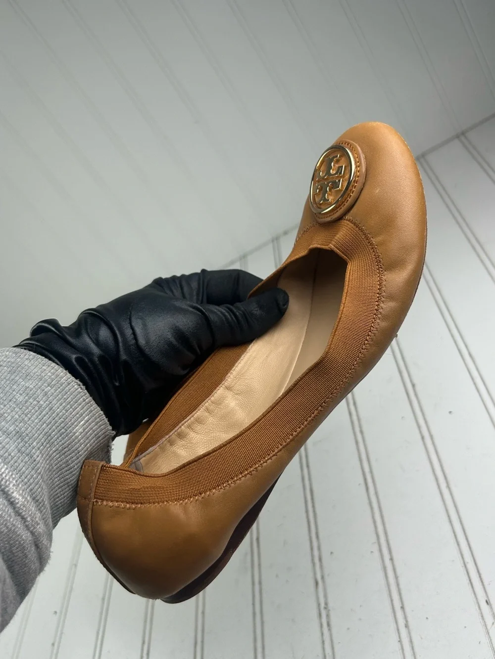 Tory Burch Royal Tan Minnie Travel Ballet Flat Women’s Size 8M $225